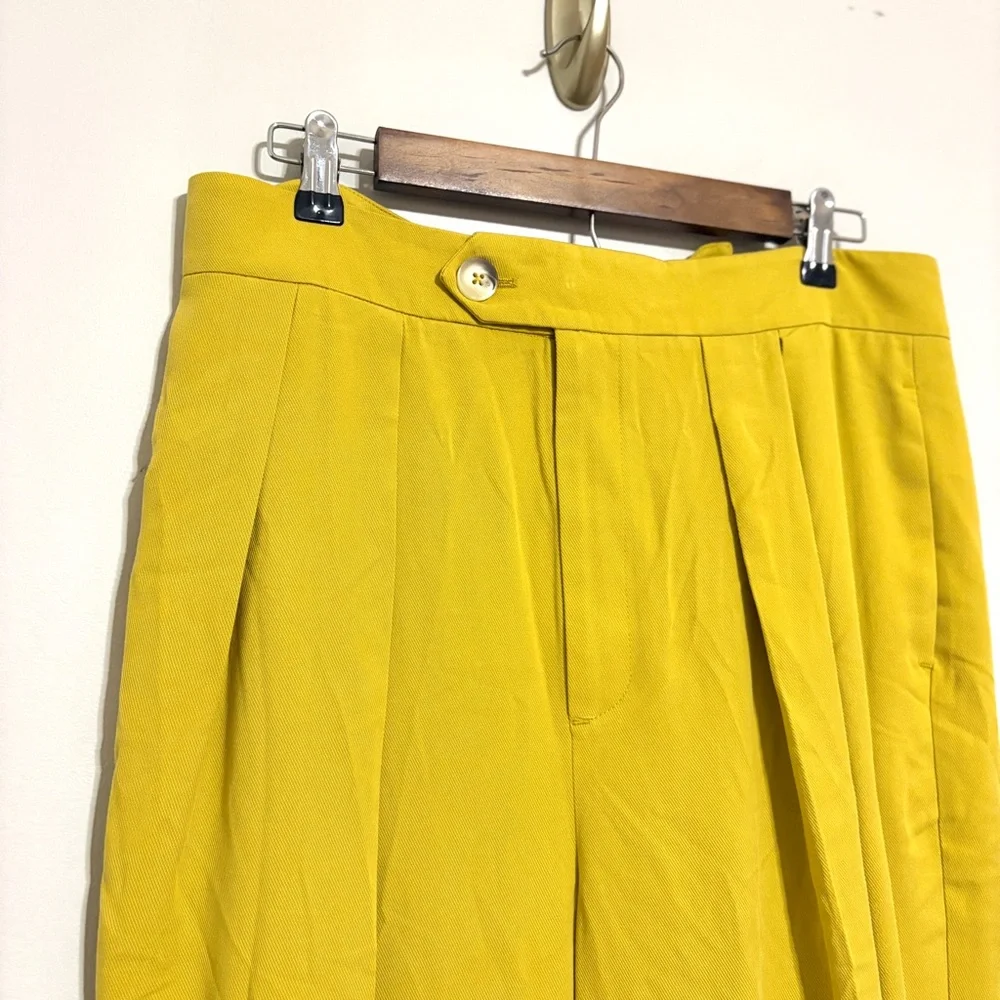 Free People Gabbie Vest Suit Set Bitter Oil Yellow Mid Rise Pant NEW Size 12 NWT
